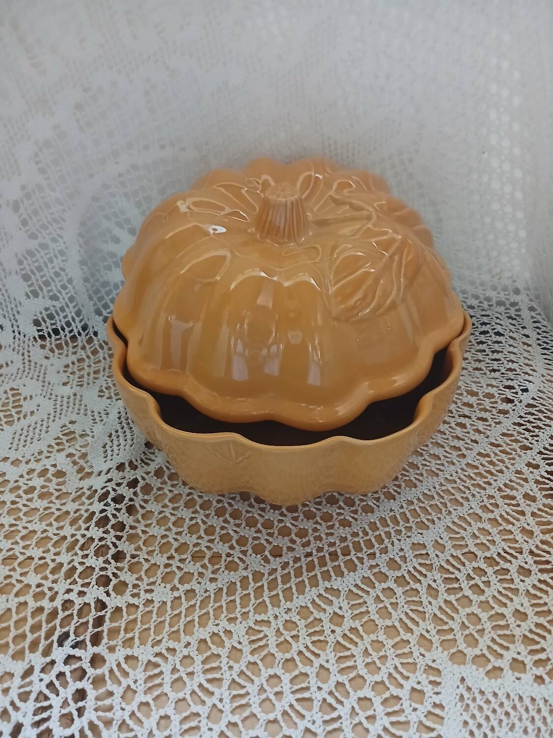 Antique pumpkin slip tureen