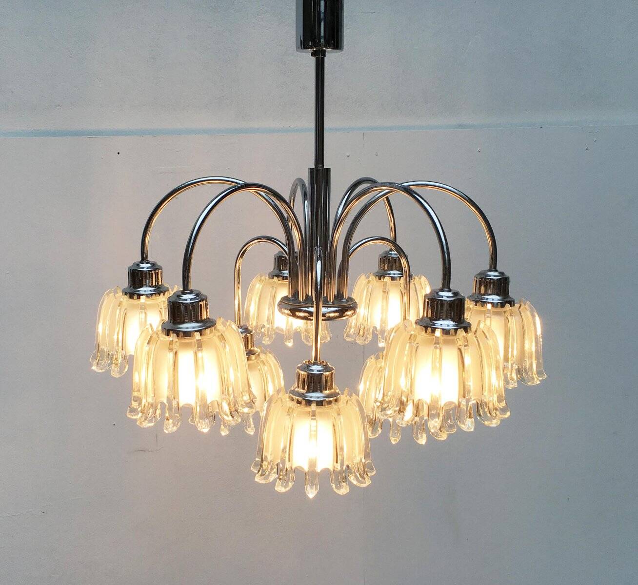 German type glass and metal chandelier 9471 by Richard Essig, 1970s.