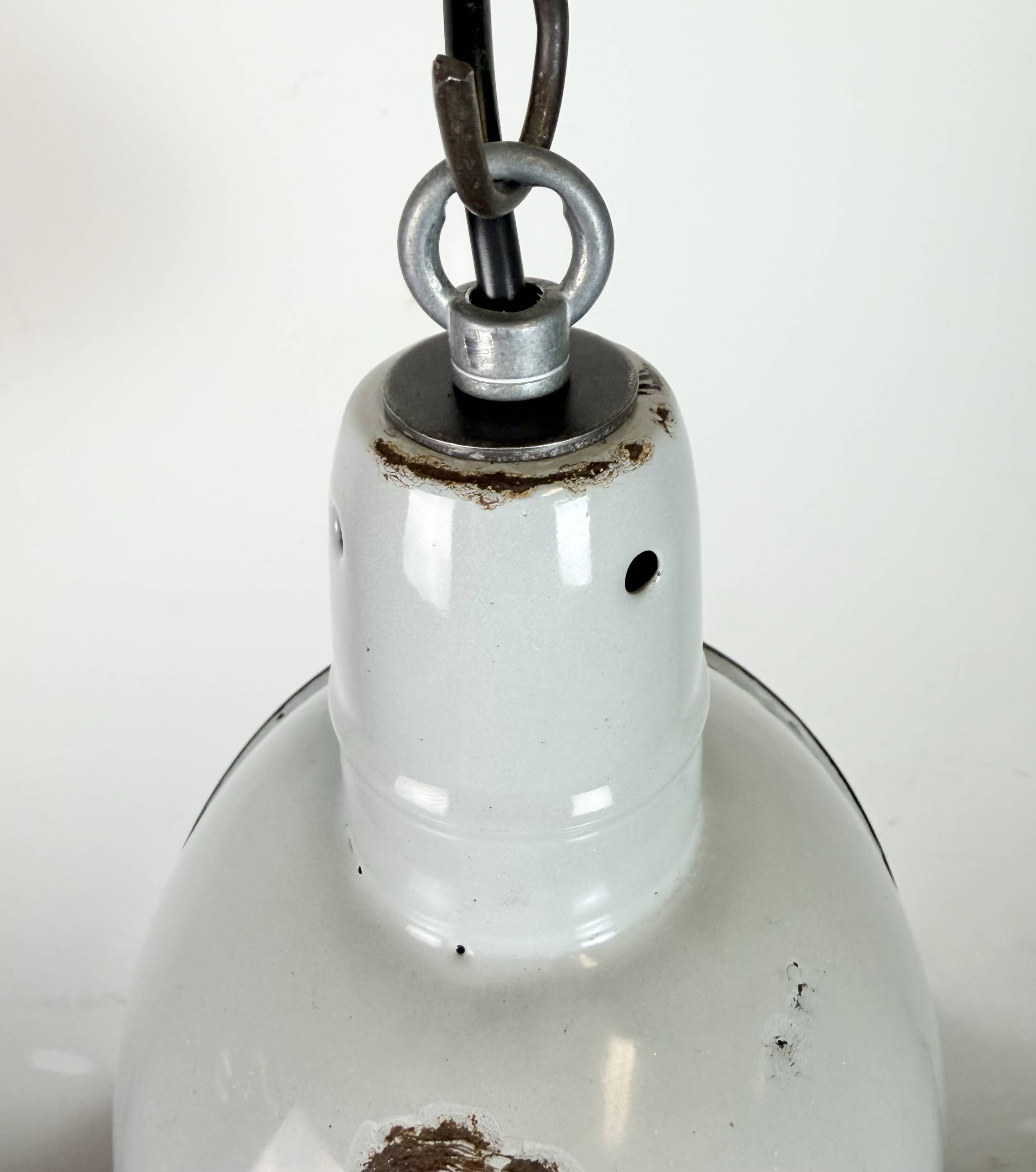 Industrial Grey Enamel Factory Pendant Lamp, 1960s
