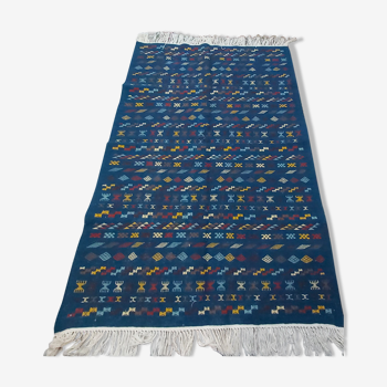 Handmade Berber-patterned blue carpet 134x208cm