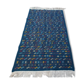 Tapis bleu à motifs berbères fait main 134x208cm