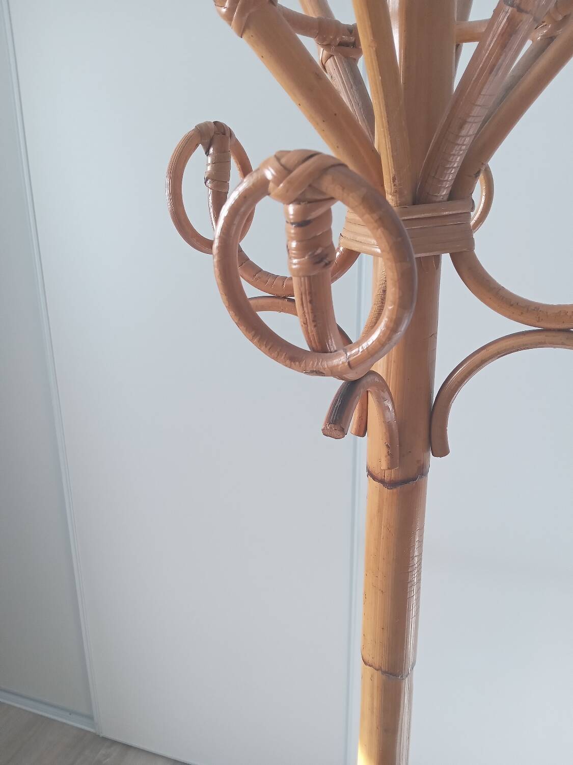 Beautiful rattan coat rack from the 1960s.