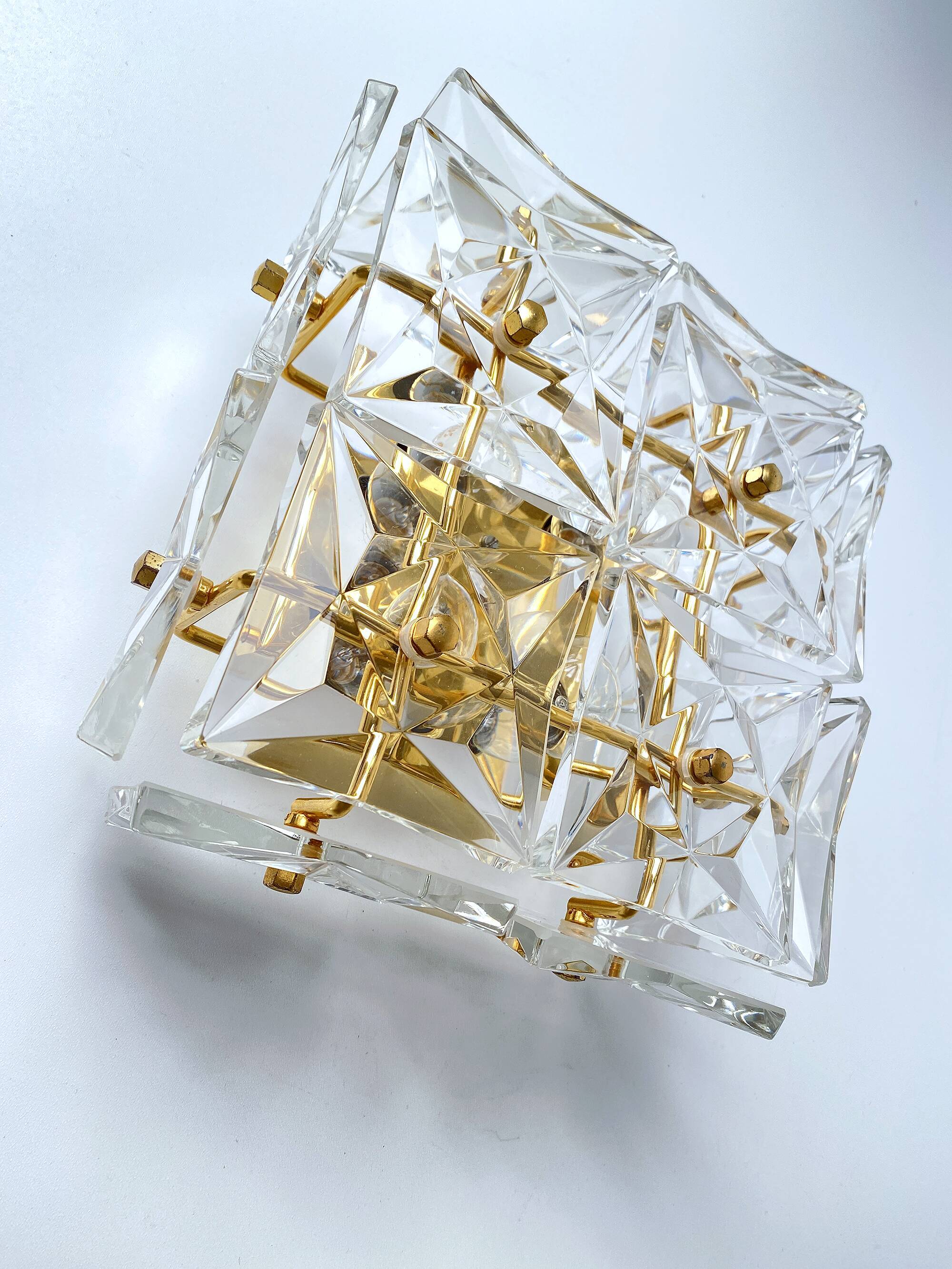 pair vintage wall lamps 60s golden crystal fine gold