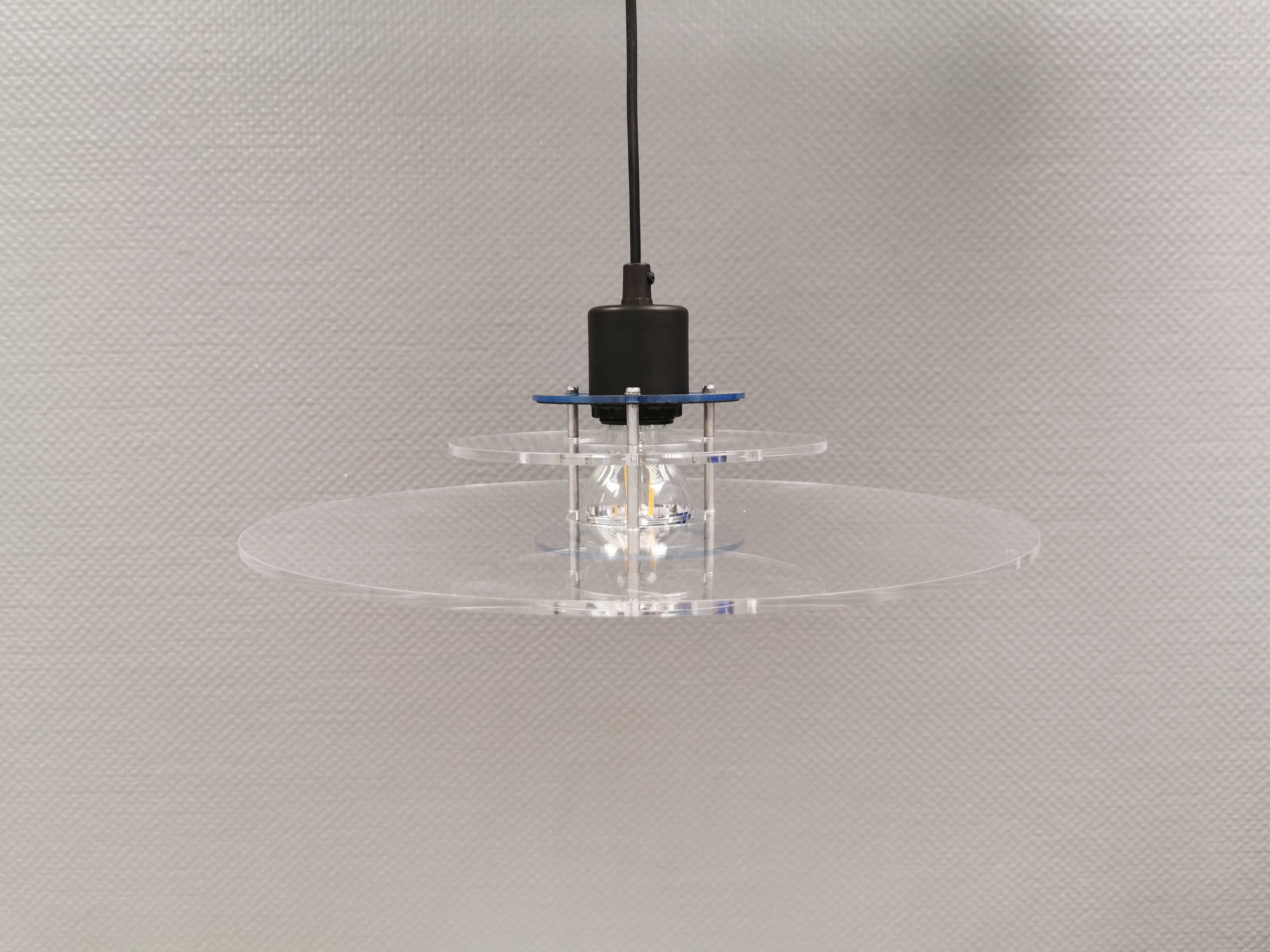 Danish space-age hanging lamp in transparent and blue plexi 1980s