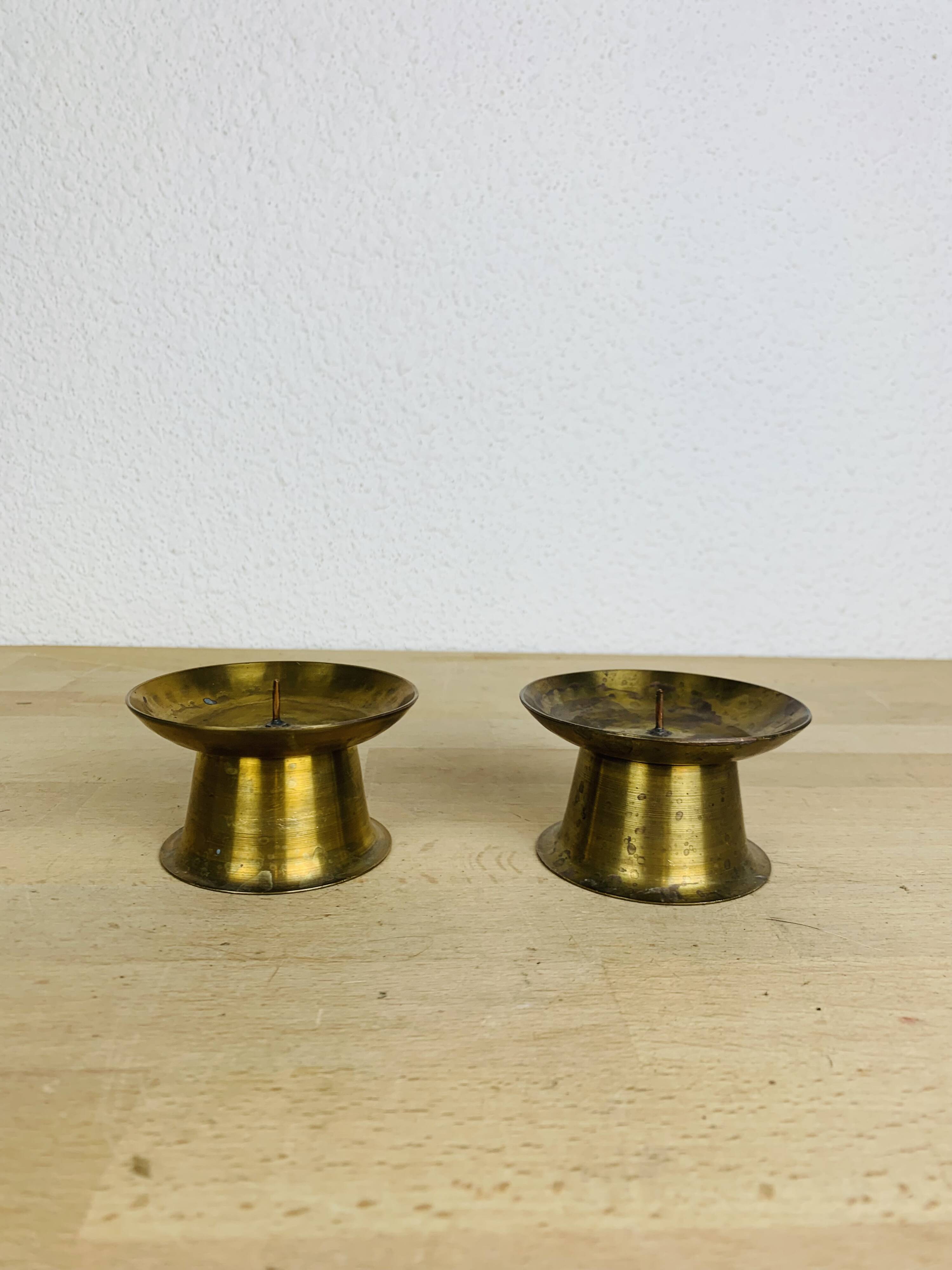 Pair of vintage gold-plated brass candlesticks
