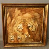 Huile sur toile "2 tigres"