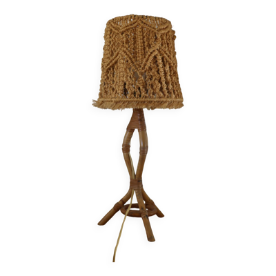 lampe rotin tripode et abat-jour corde
