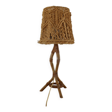 lampe rotin tripode et abat-jour corde