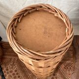 Woven wicker basket, vintage rod holder