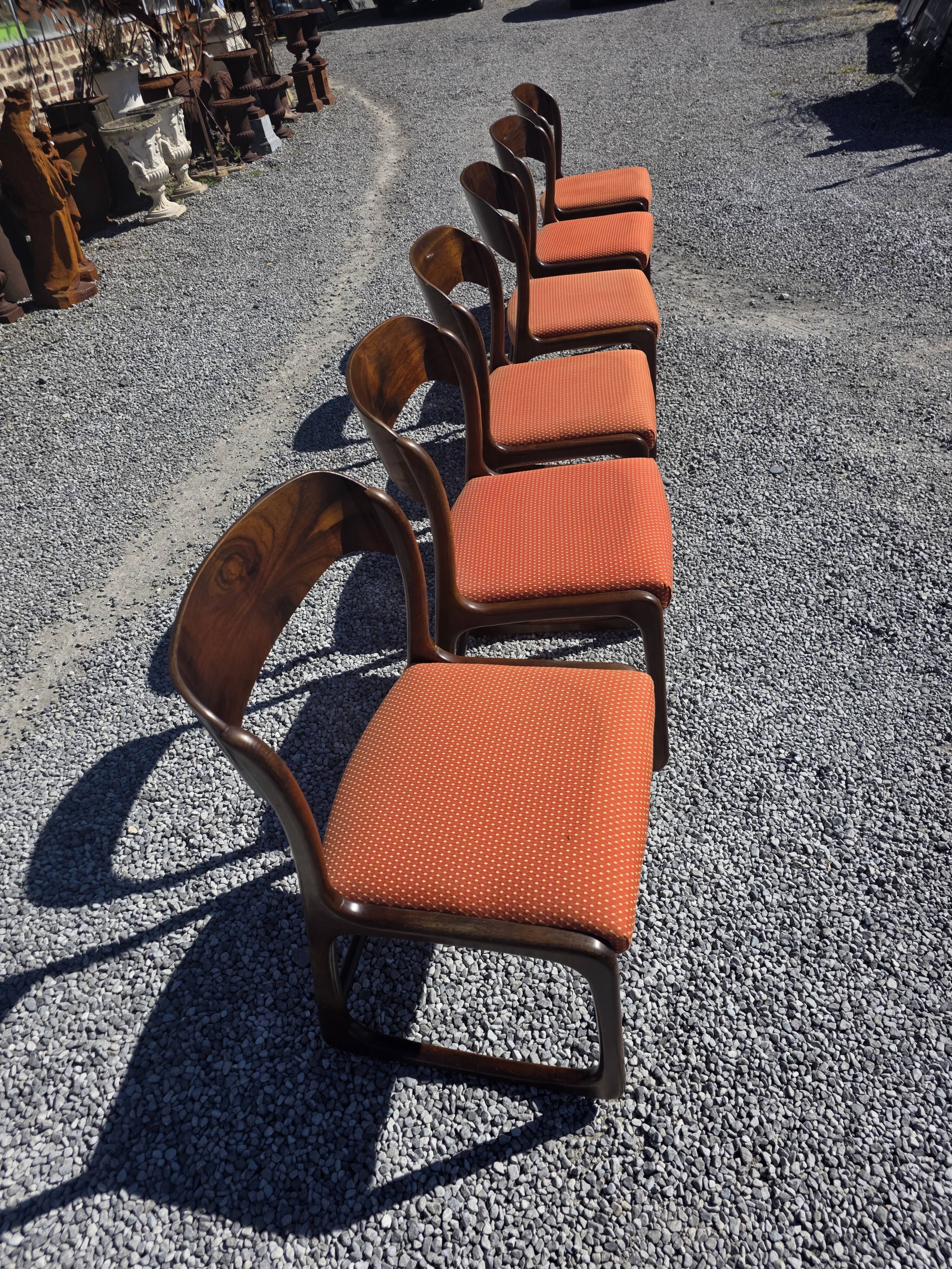6 Baumann sled chairs in rosewood from the 1960s.