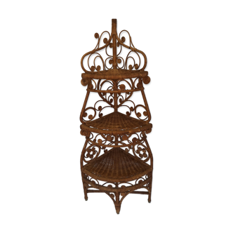 Étagère d'angle rotin peacock vintage