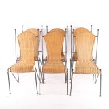 Set of 6 iron and wicker chairs