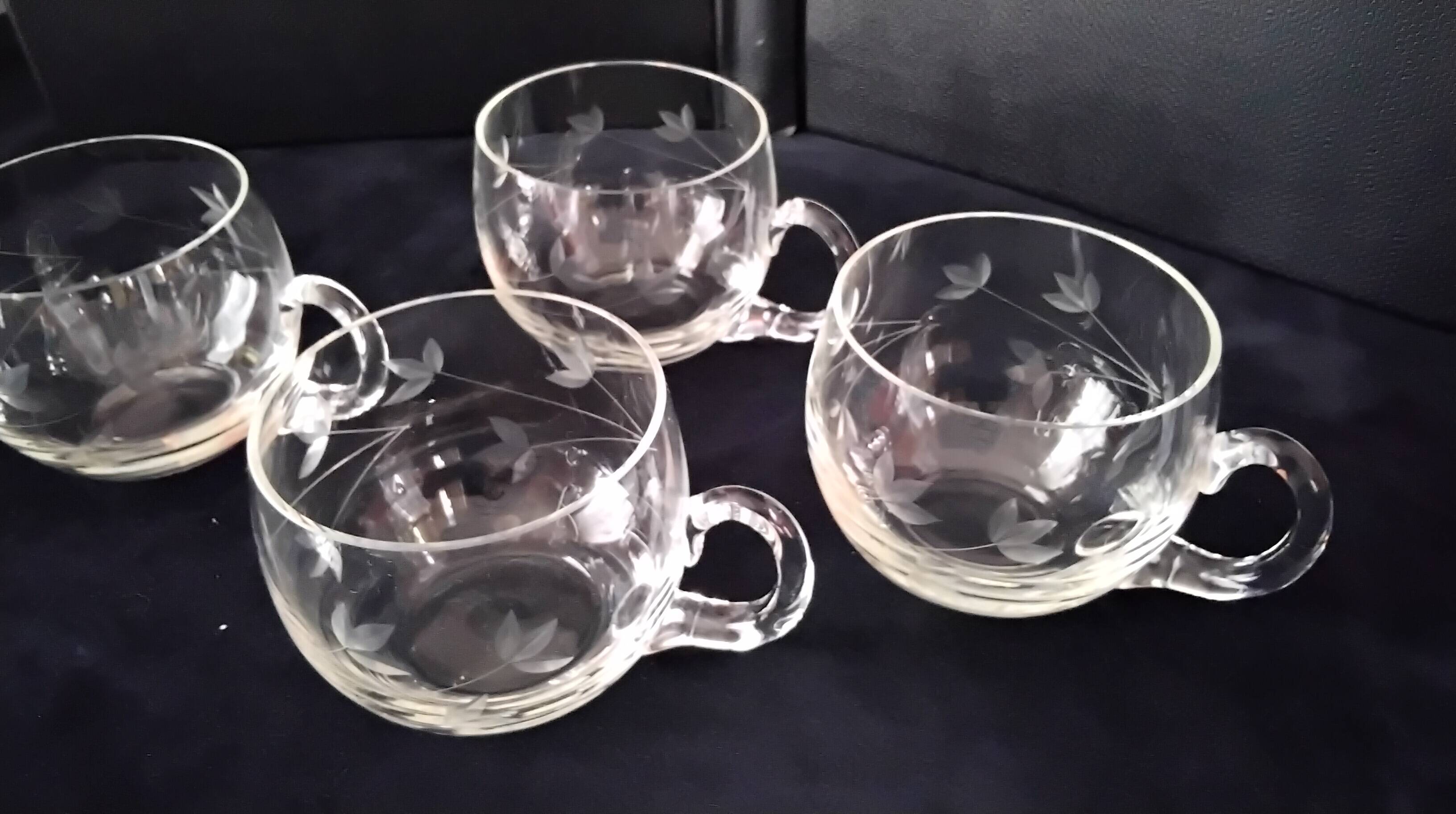 6 engraved glass punch bowls or cups