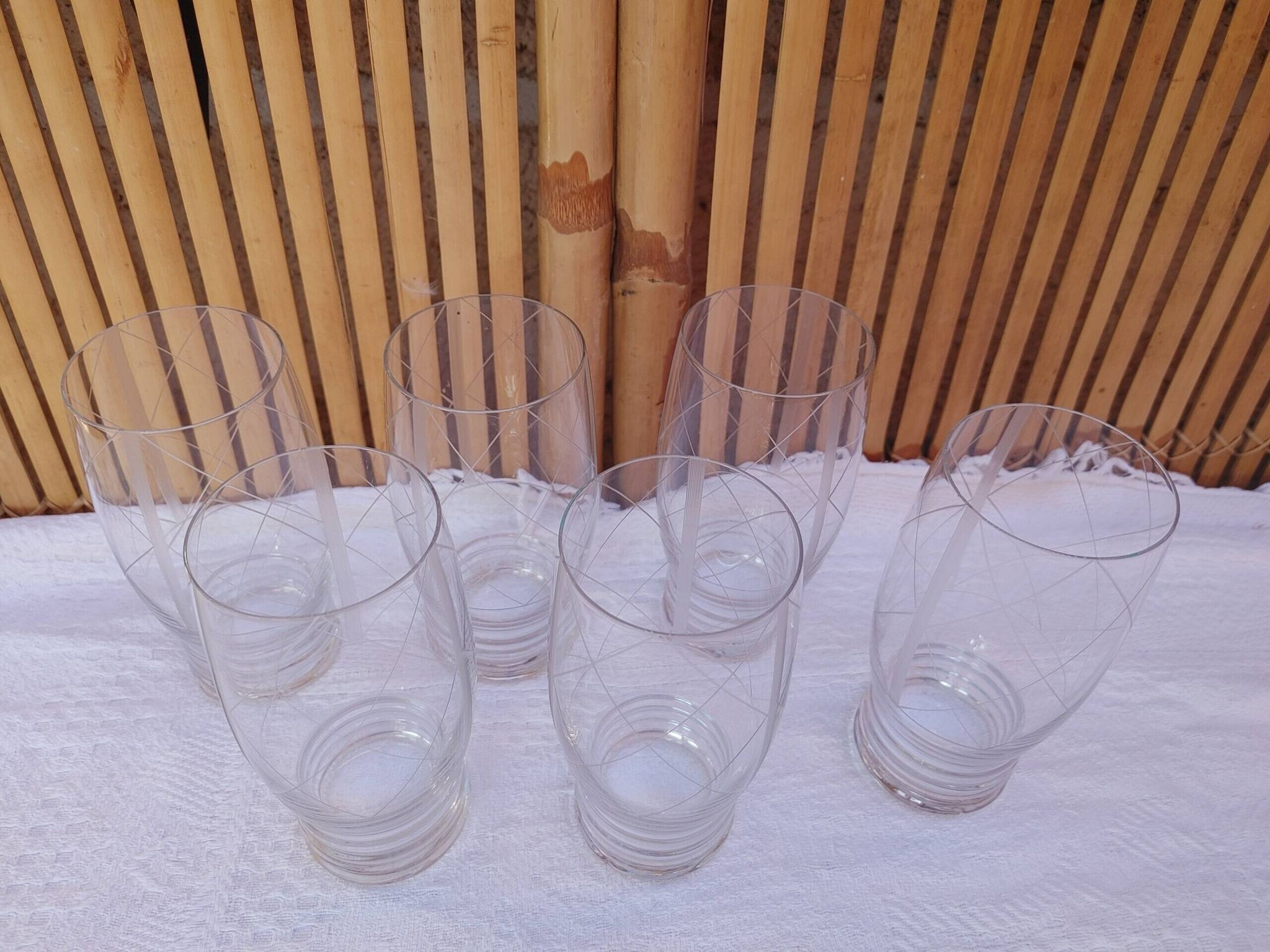 6 large old orangeade glasses - engraved crystal base, typical of the 1930s