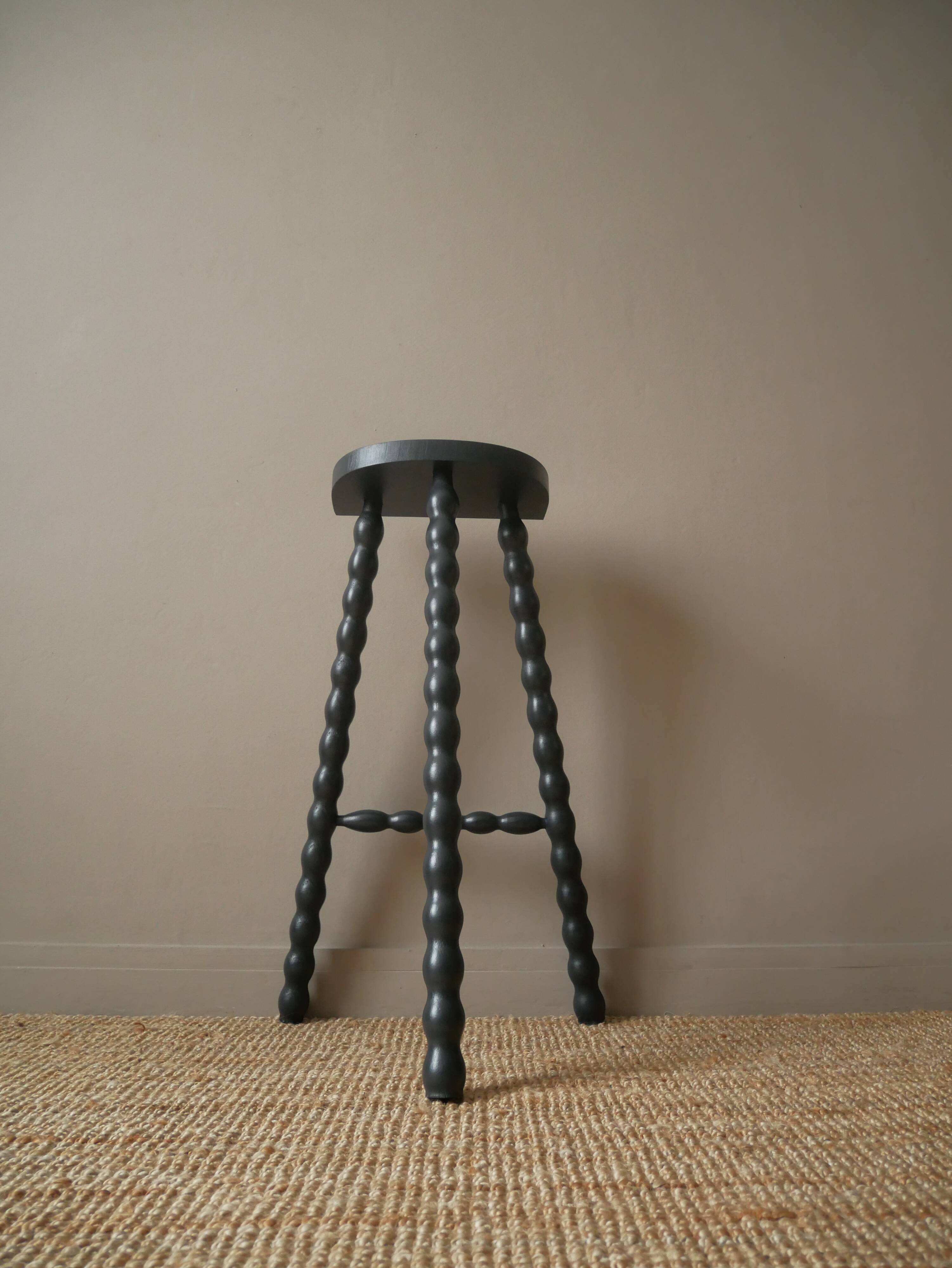 High tripod stool door beaded wooden plant painted black
