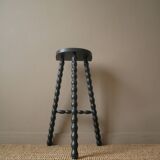 High tripod stool door beaded wooden plant painted black