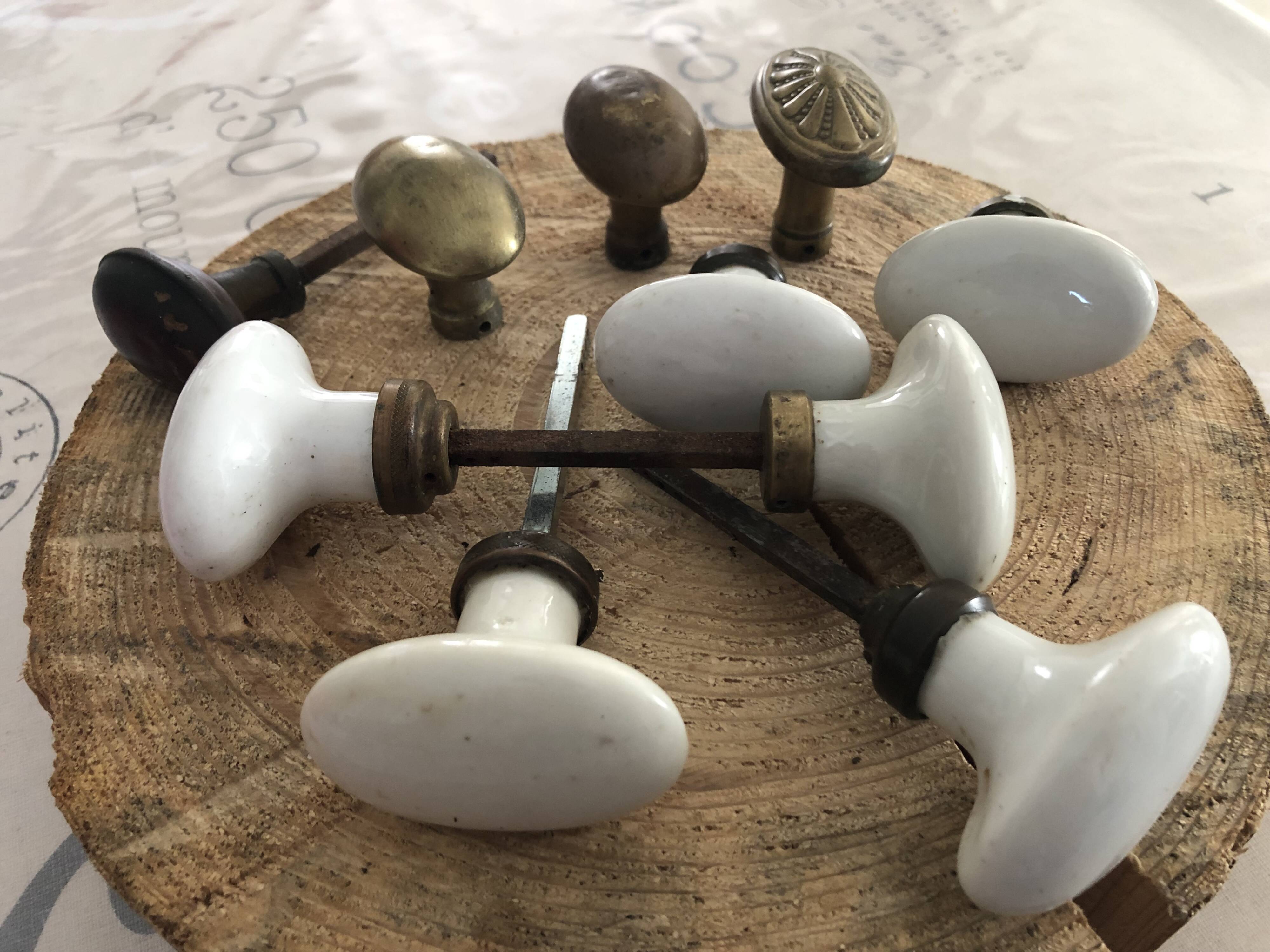 porcelain and brass door handle set