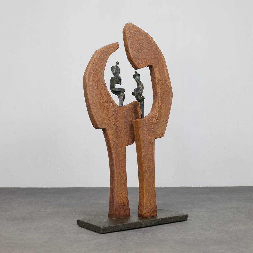 Contemporary Stone & Metal Sculpture with Bronze Figures
