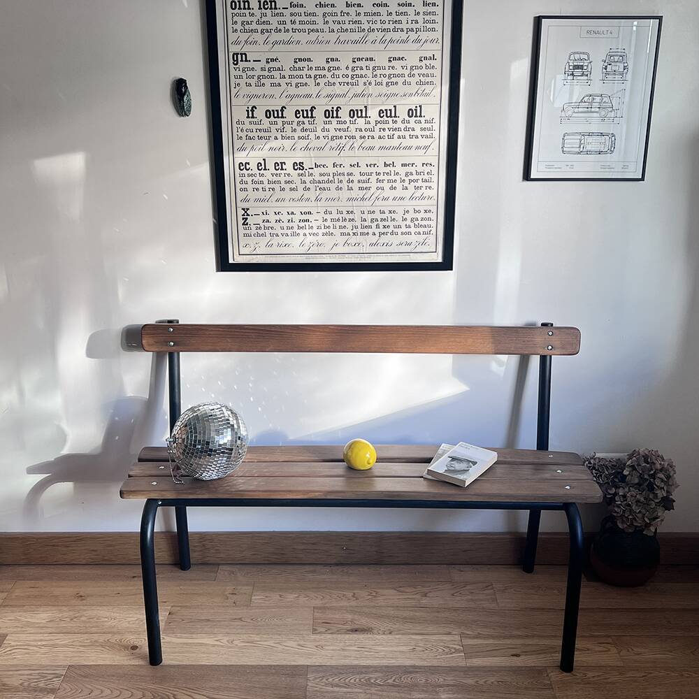 Vintage school bench with backrest