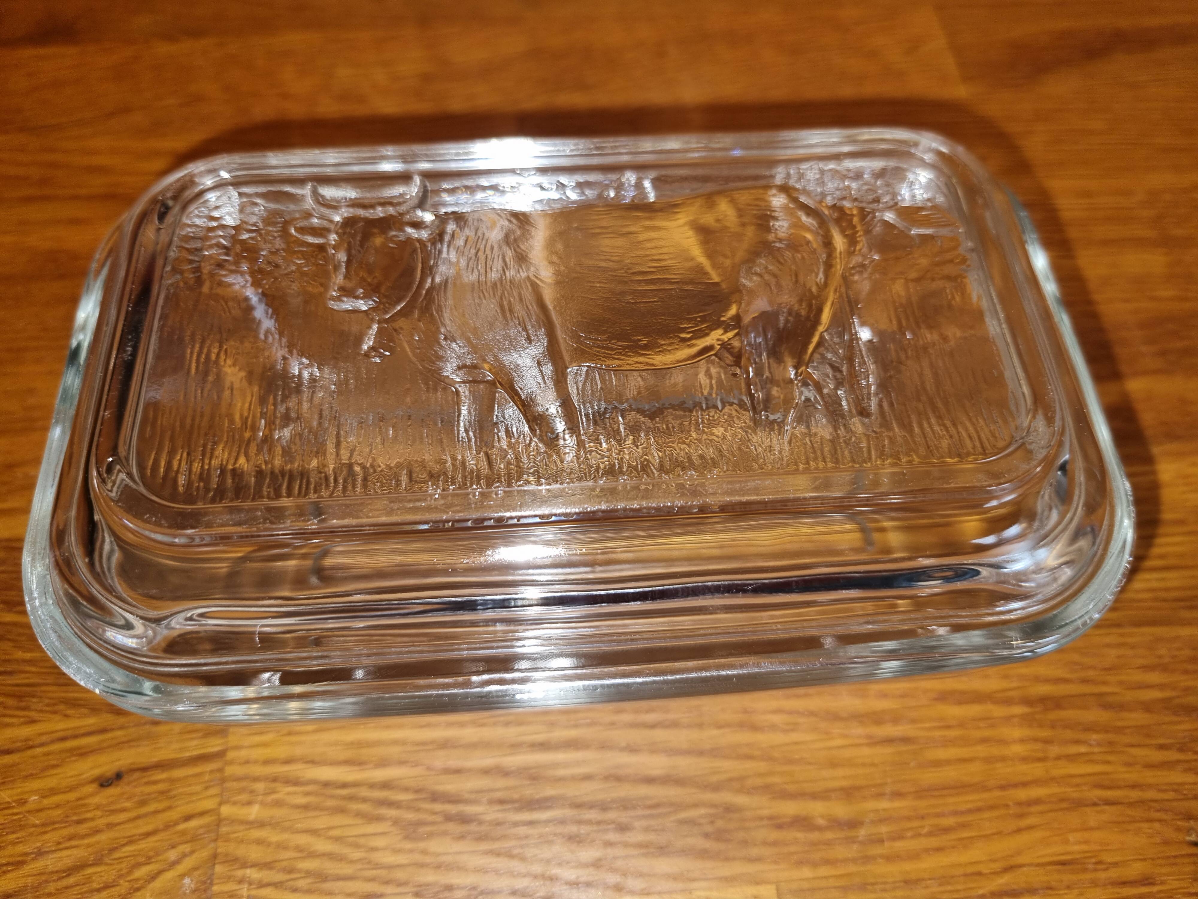 Vintage Pyrex Glass Butter Dish with Lid Cow Pattern