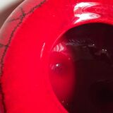 Vase tripode céramique à l'émail rouge vif vintage