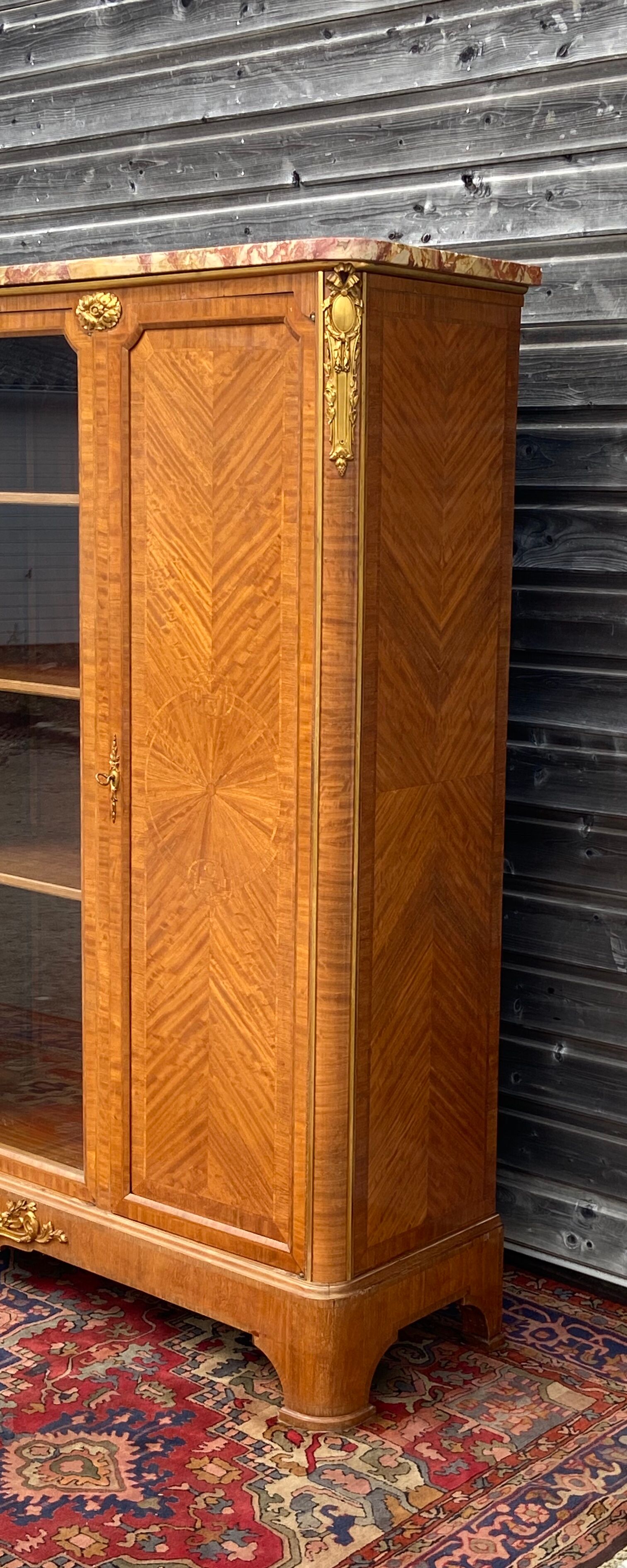 Glass bookcase in marquetry Maison Haentges Frères XIXth century