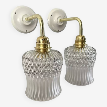 Pair of vintage chiseled glass wall lights