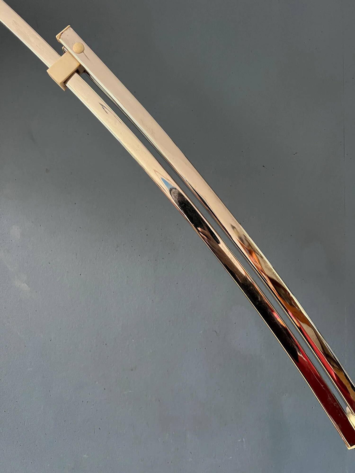 Italian mid-century Goffredo Reggiani arc floor lamp with white plexiglass shade