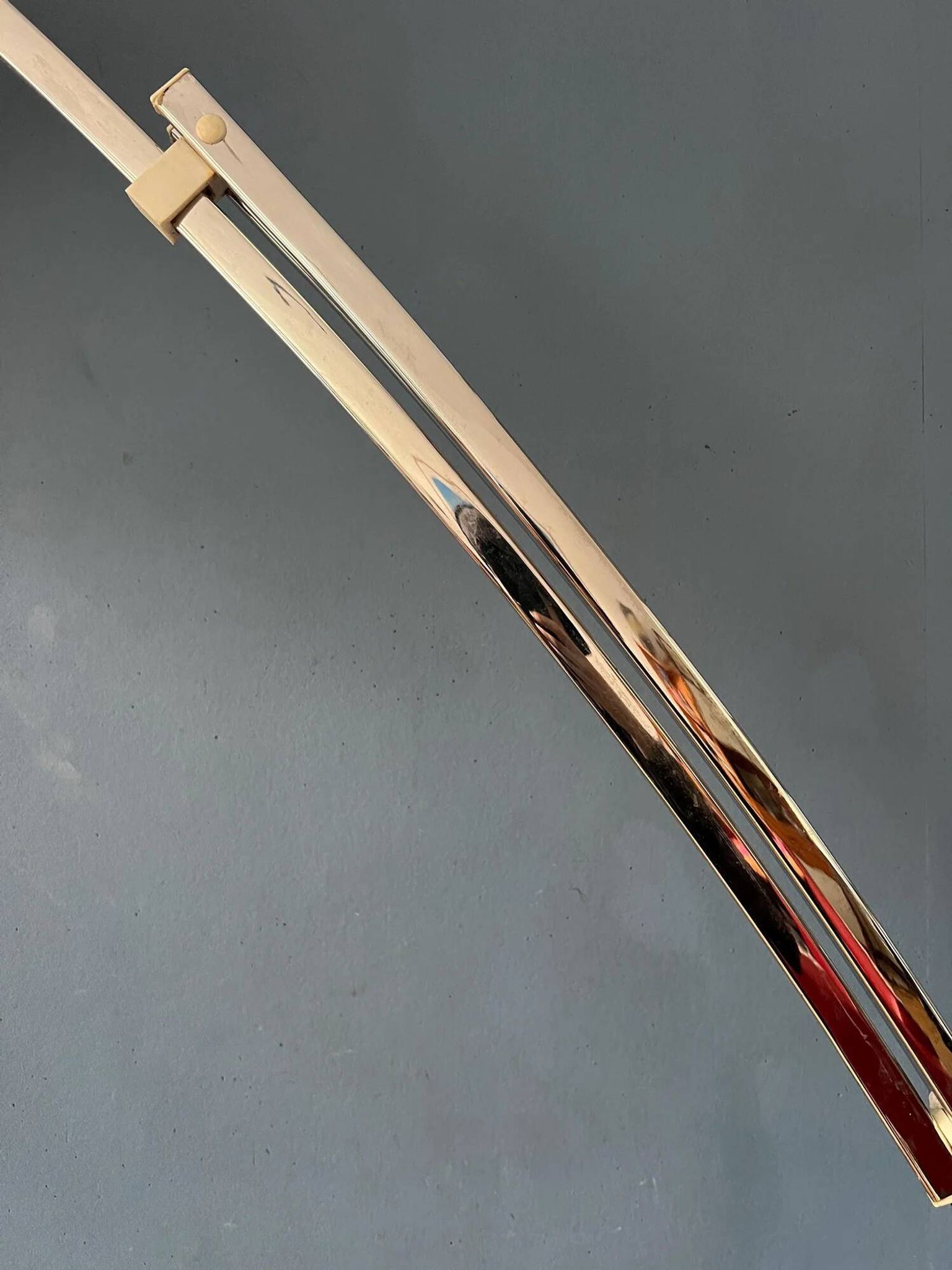 Italian mid-century Goffredo Reggiani arc floor lamp with white plexiglass shade