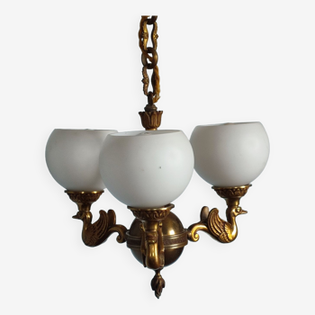 Pendant lamp in bronze and opaline