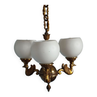 Pendant lamp in bronze and opaline