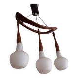 Rispal teak and opaline chandelier from the 50s