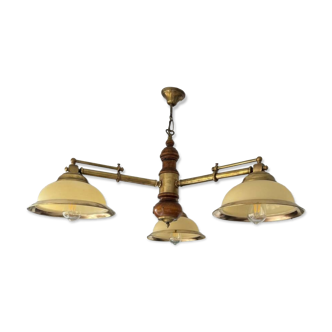 Lustre vintage en laiton et verre opalin avec bras réglables