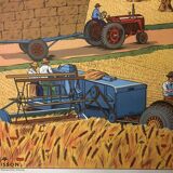 Displays school vintage harvest and the river in summer