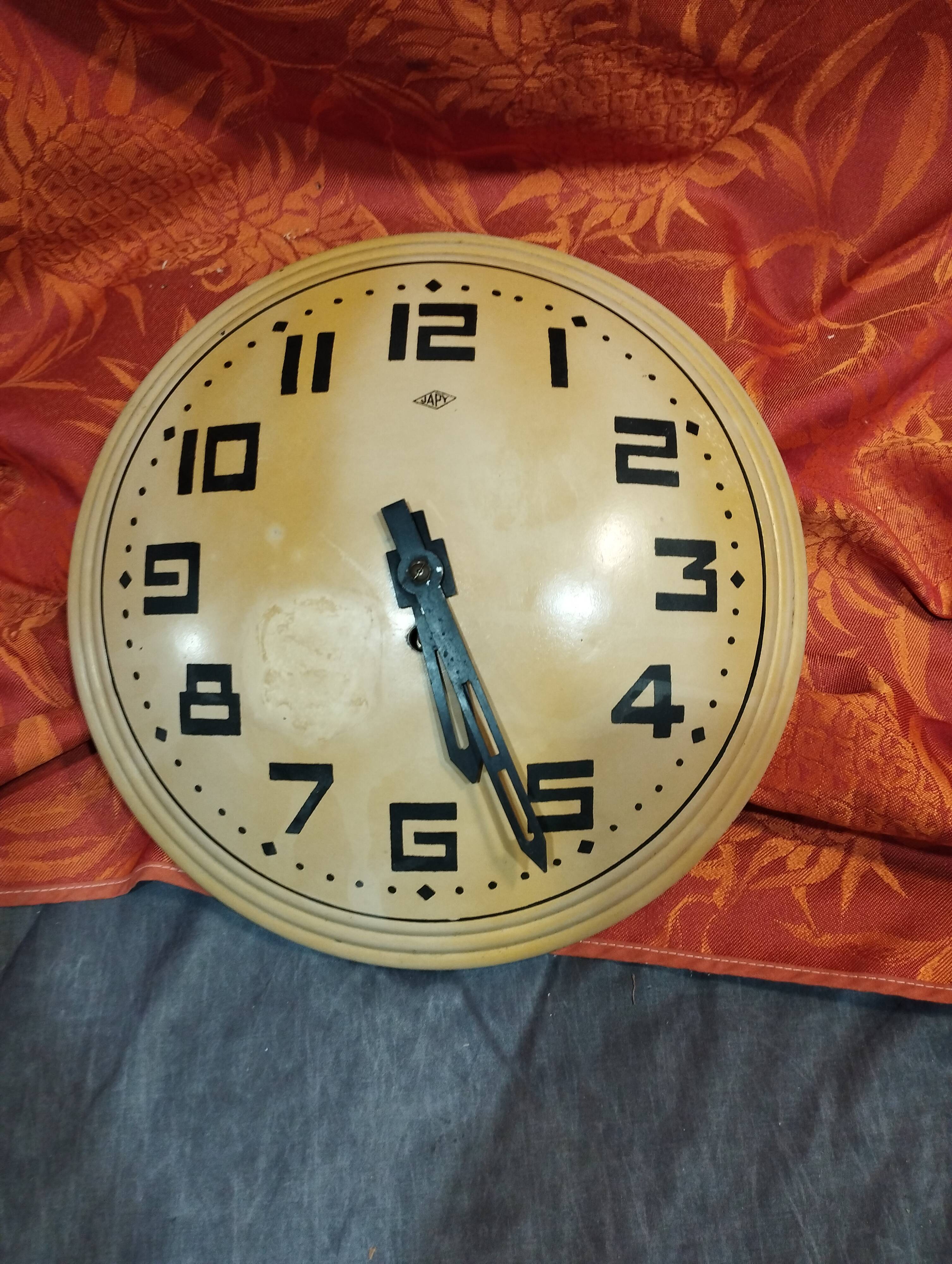 old JAPY mechanical sheet metal wall clock