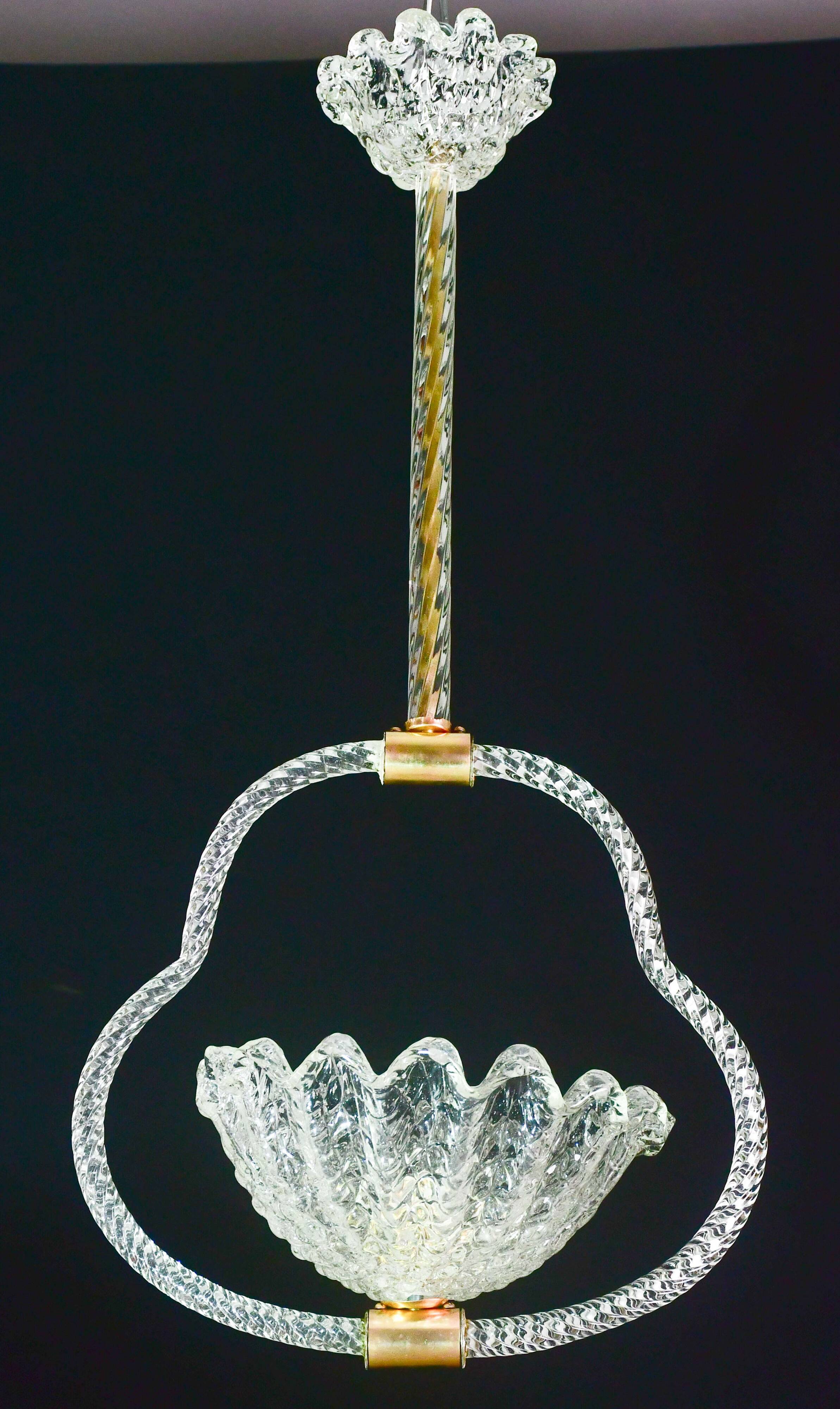 Charming Art Deco Barovier & Toso pendant light chandelier Murano glass, 1950s