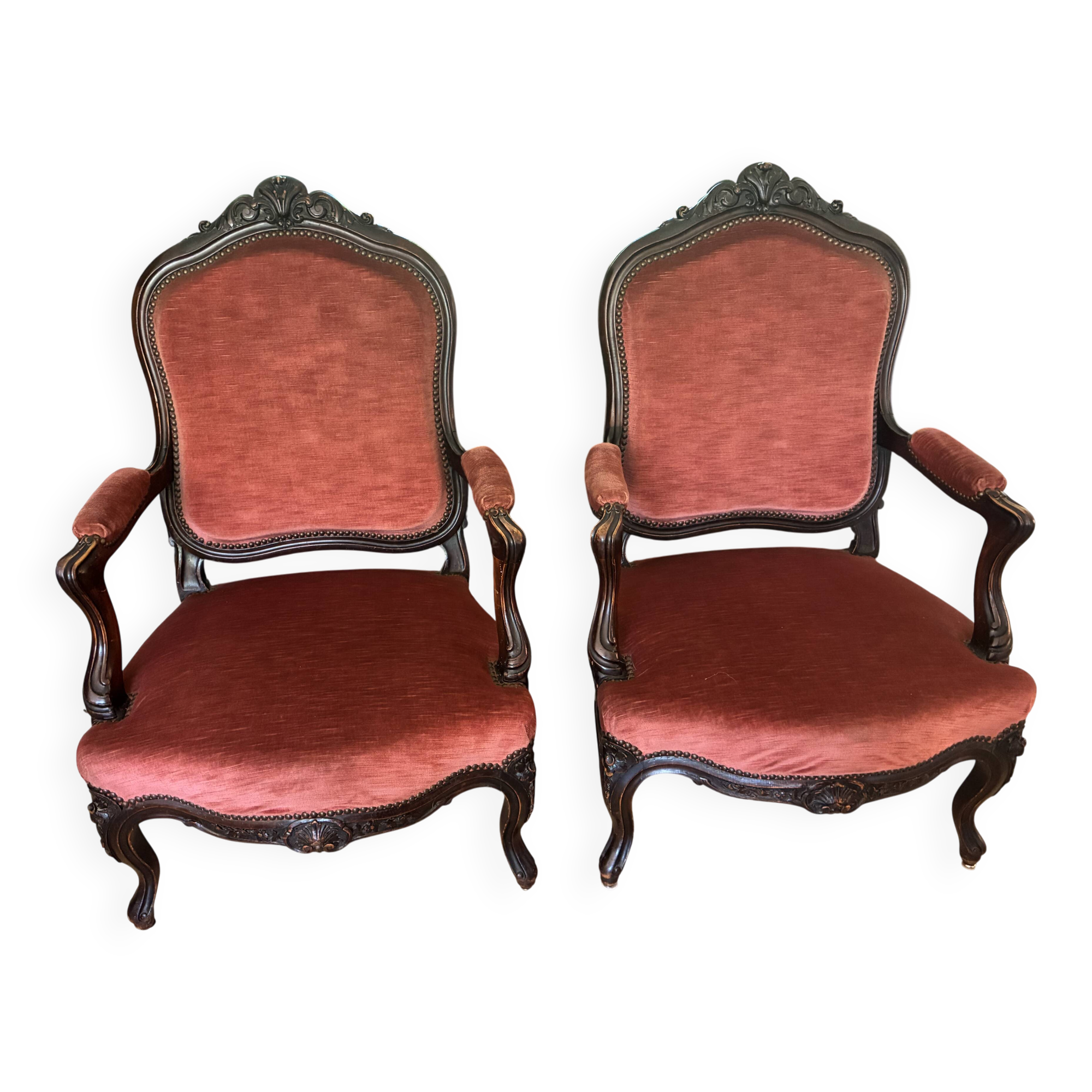 Paire de 2 Fauteuils Cabriolets de style Louis XV