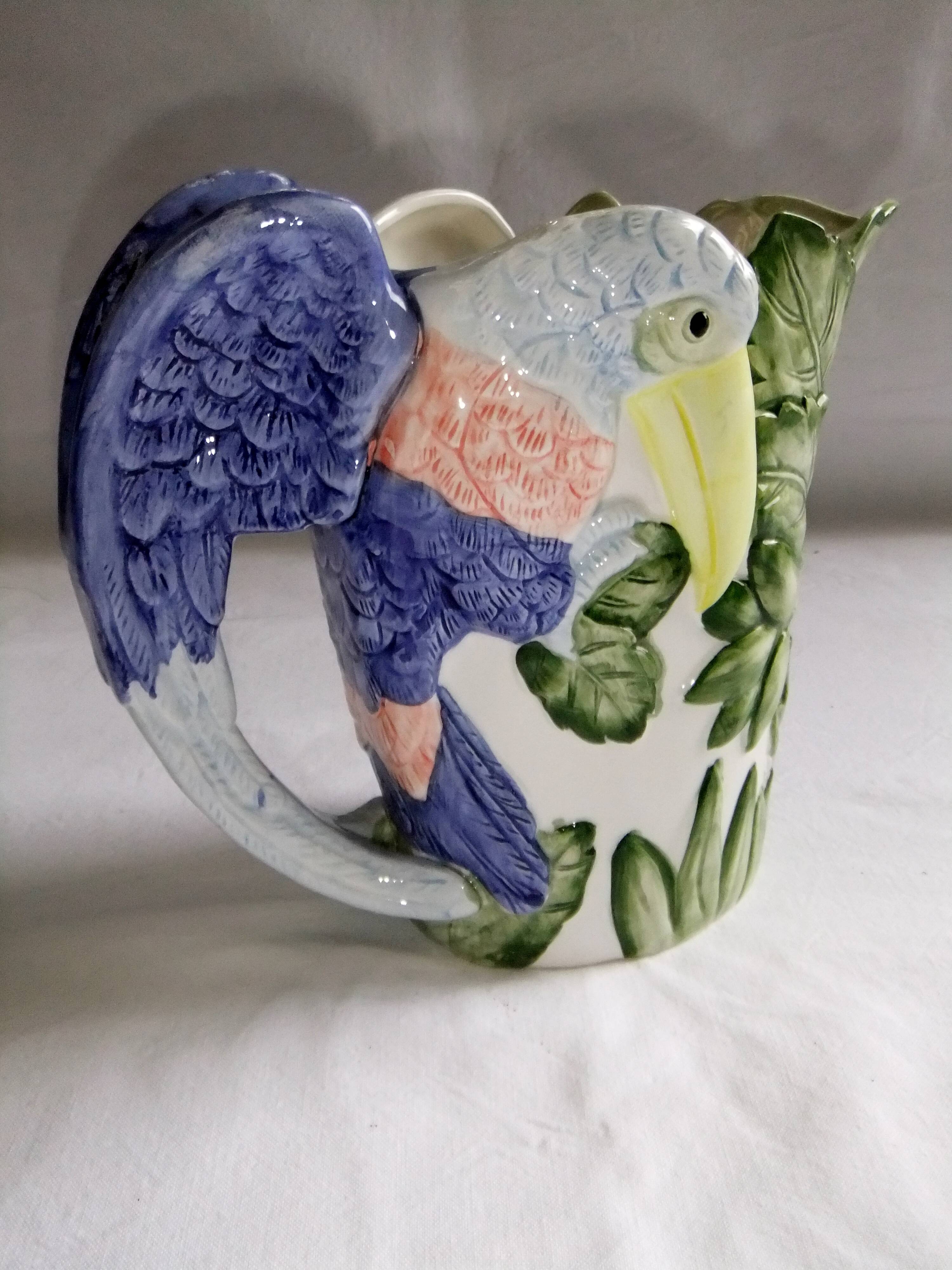 Pitcher ceramic parrot jug