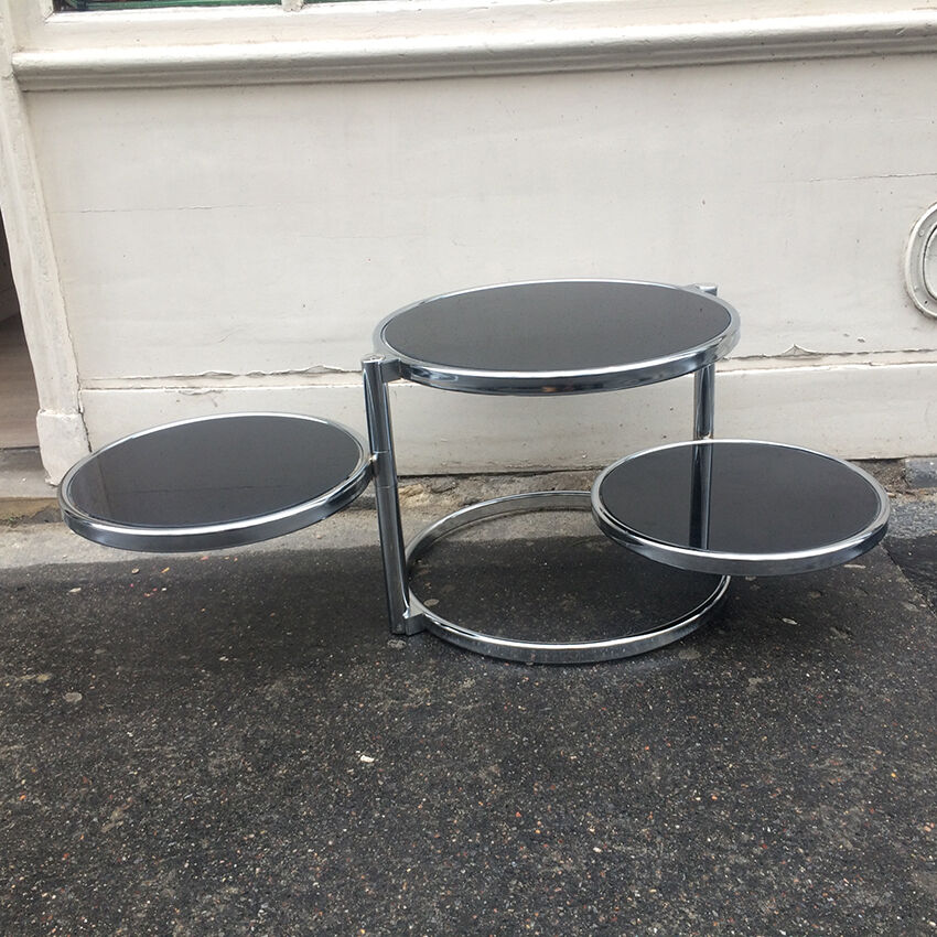 Chrome and black glass fan table, 1970