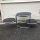 Table éventail chrome et verre noir 1970