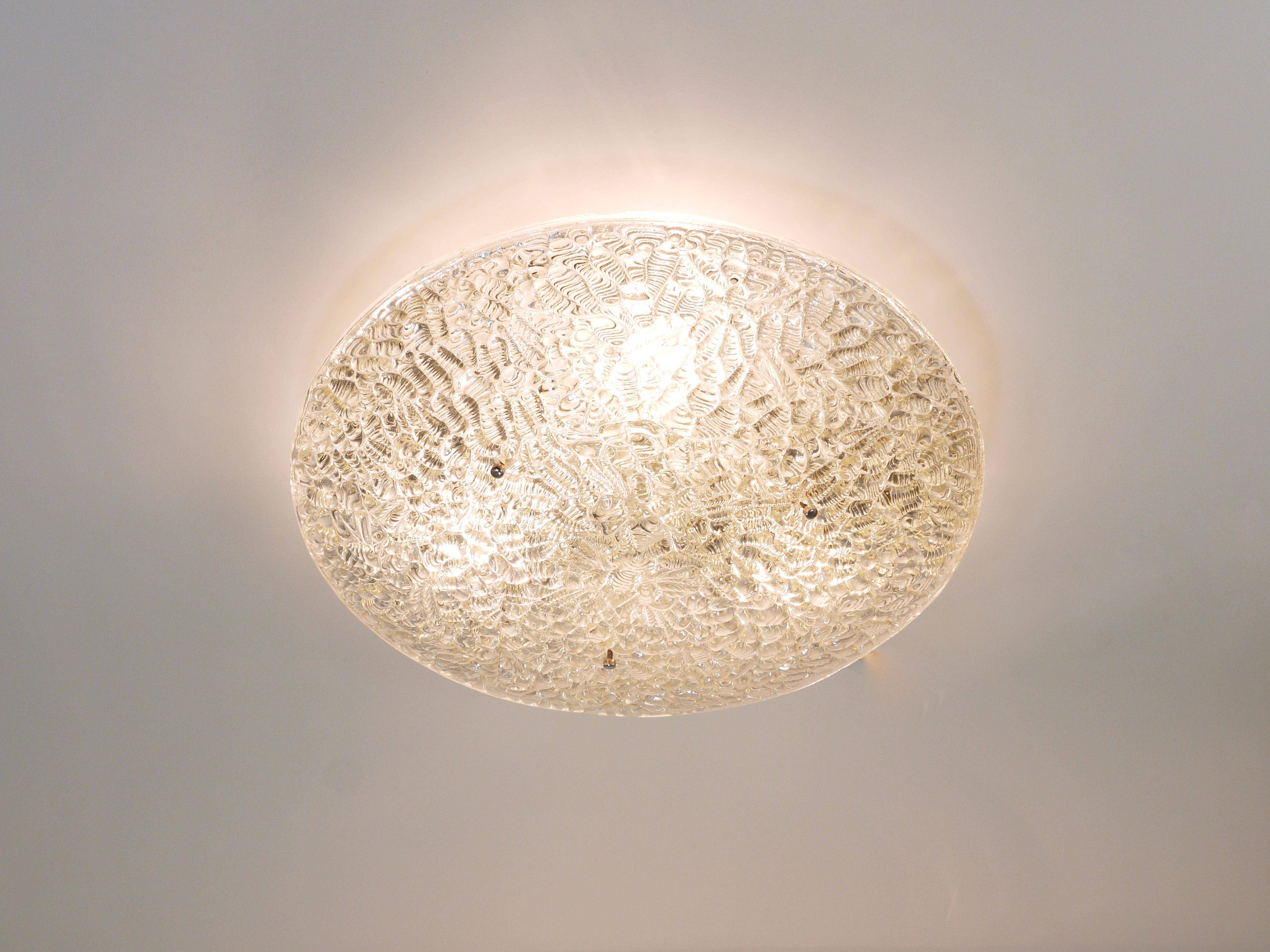 Round textured glass ceiling light J. T. Kalmar mid-century, Austria, 1960s