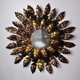 Floral wall lamp sun, golden metal, italy, 1970