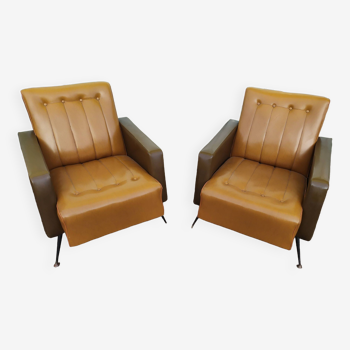 lot de 2 fauteuil en Skai Marron Vintage