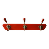 Vintage wall coat rack in red painted wood - triple hook