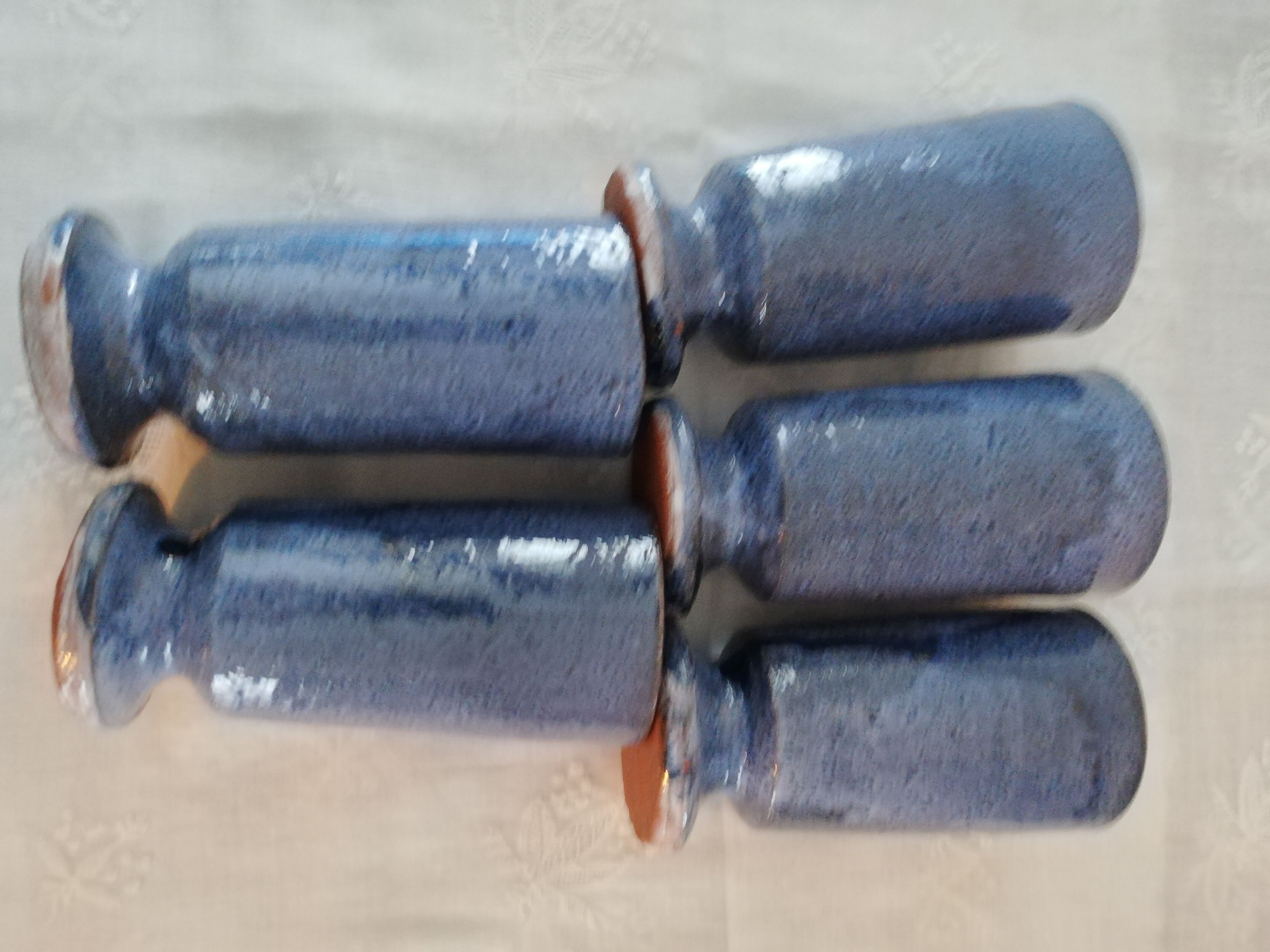 Set of 5 blue mazagrans in glazed stoneware