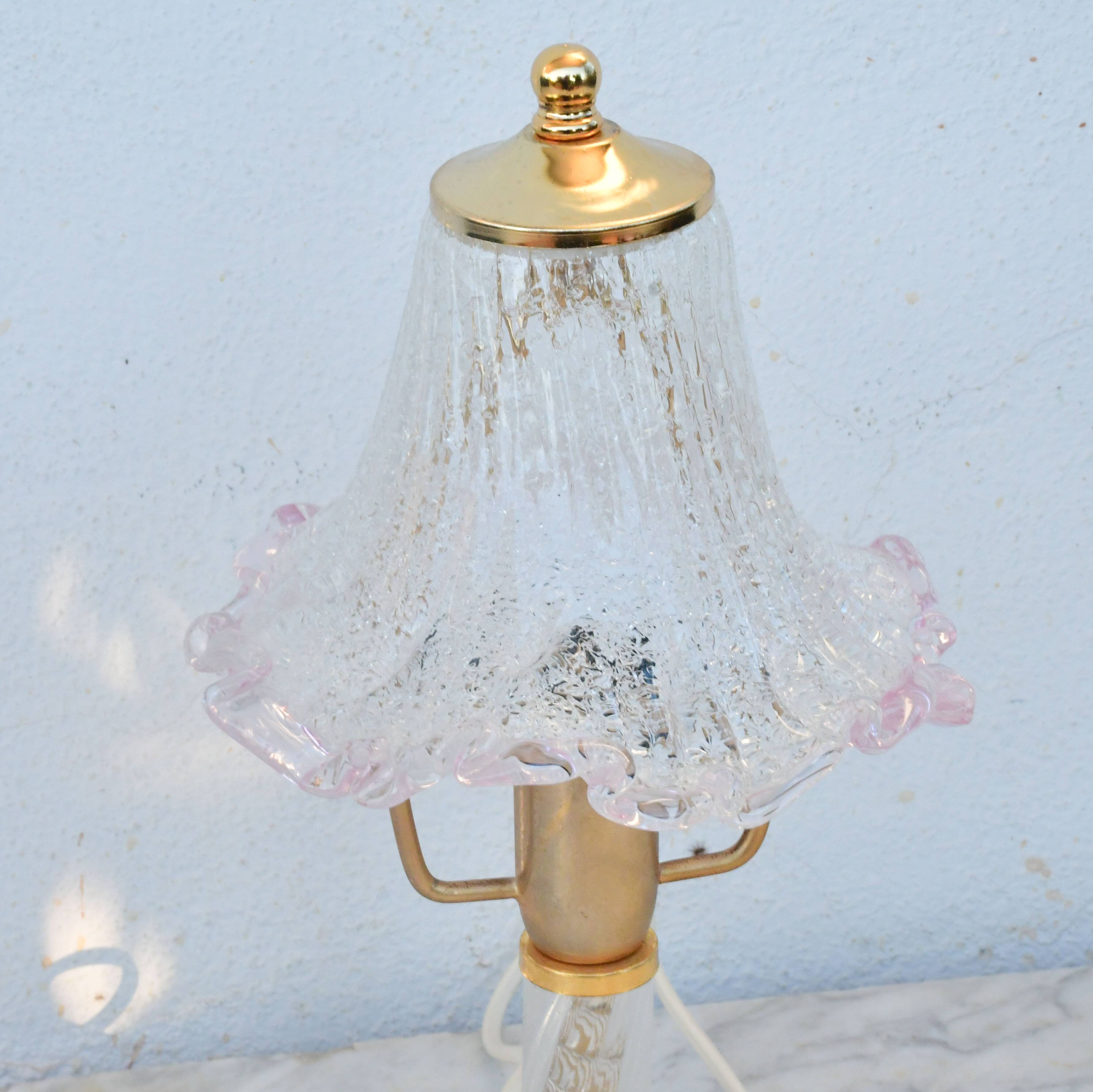 Pink Murano glass vintage table lamp, 1980s