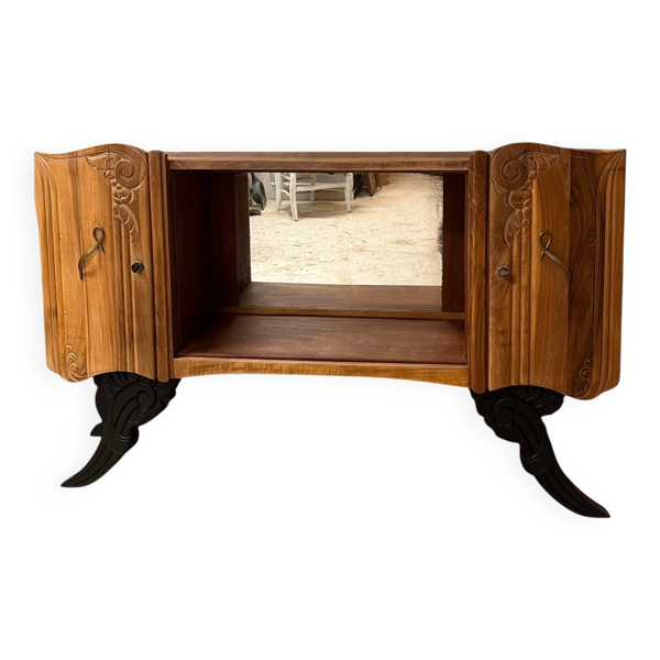 Buffet vintage Art Déco Isidore bois massif 2 portes et miroir