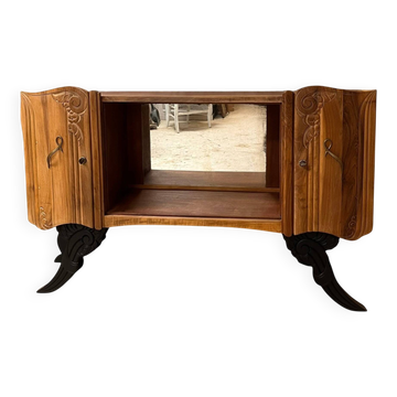 Buffet vintage Art Déco Isidore bois massif 2 portes et miroir