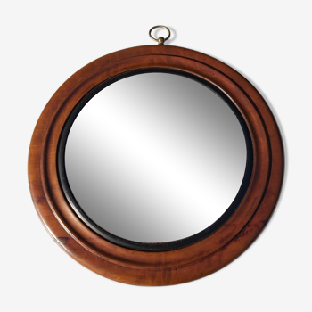 Ancien miroir rond en bois