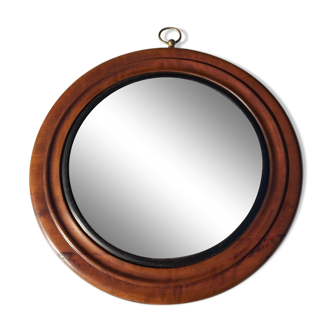 Ancien miroir rond en bois